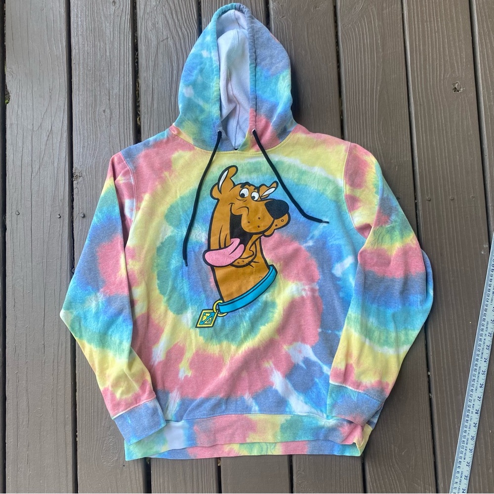 Scooby Doo Hoodie Adult Men's Unisex L Big Tie Dye Retro Double Sided Graphic